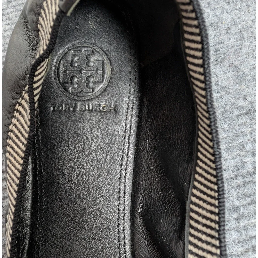 Tory Burch Gabby Scrunch Ballet Flat Women 10 Black Leather Minimal Quiet Luxe